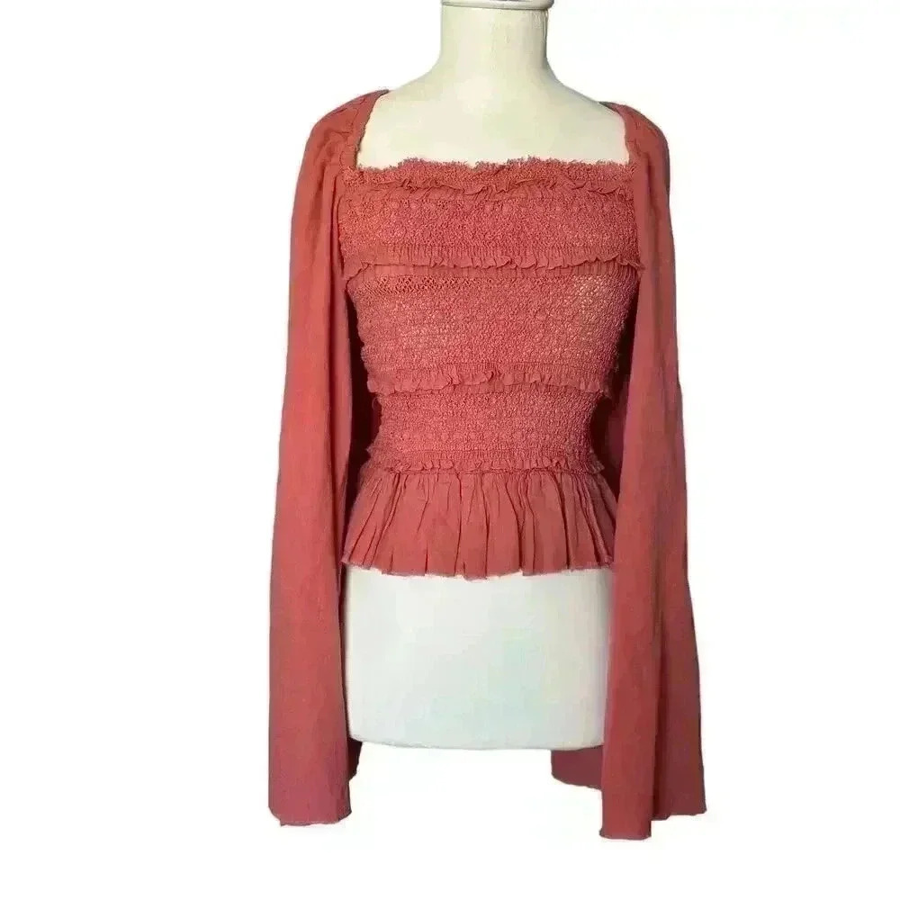 NWOT Band of the Free Women’s Small Cropped Boho Blouse Color Brick - Picture 2 of 5